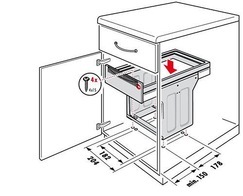 Система сортировки "Tandem Black Edition", 2х15л, 251х480х400мм, в шкаф 300мм, пластик, черный
