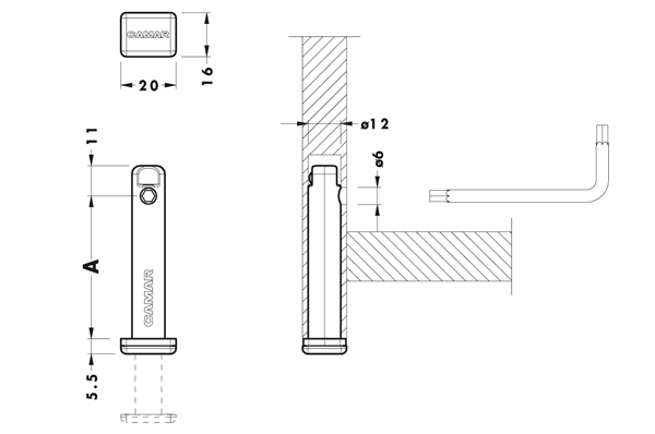Ножка опорная врезная, h=100мм, для 16ДСП, металл, цинк