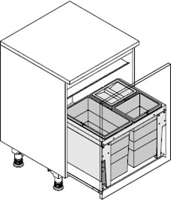 Система сортировки "Triple XL 60", 2х13л, 1х28л, 400х402мм, в шкаф 600мм, в готовый ящик, графит