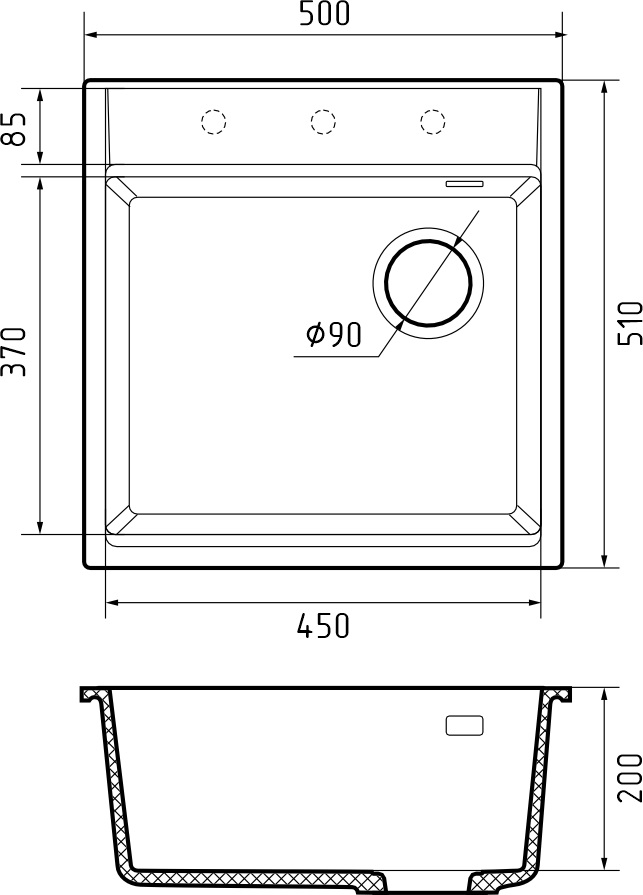 Мойка Rivelato TESORO 505-R, 500х510х200мм, антрацит
