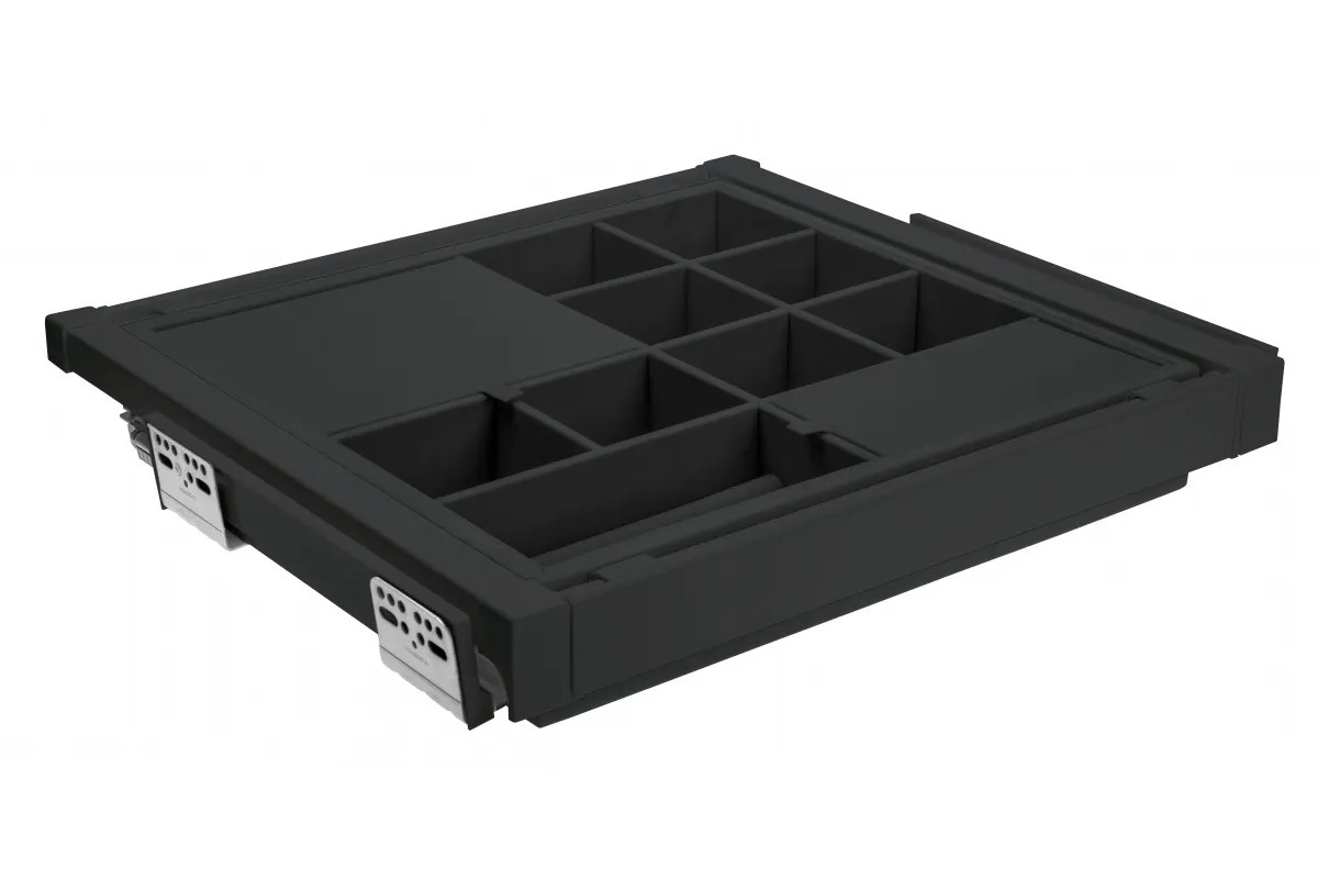 Корзина с органайзером в шкаф на 600мм, 485х560х85мм, полное выдвижение, с доводчиком, черная