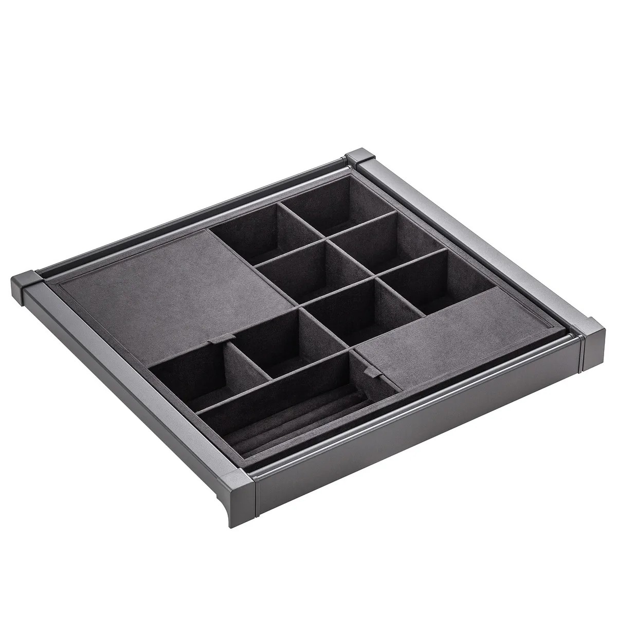 Корзина с органайзером в шкаф на 600мм, 485х560х80мм, полное выдвижение, с доводчиком, антрацит