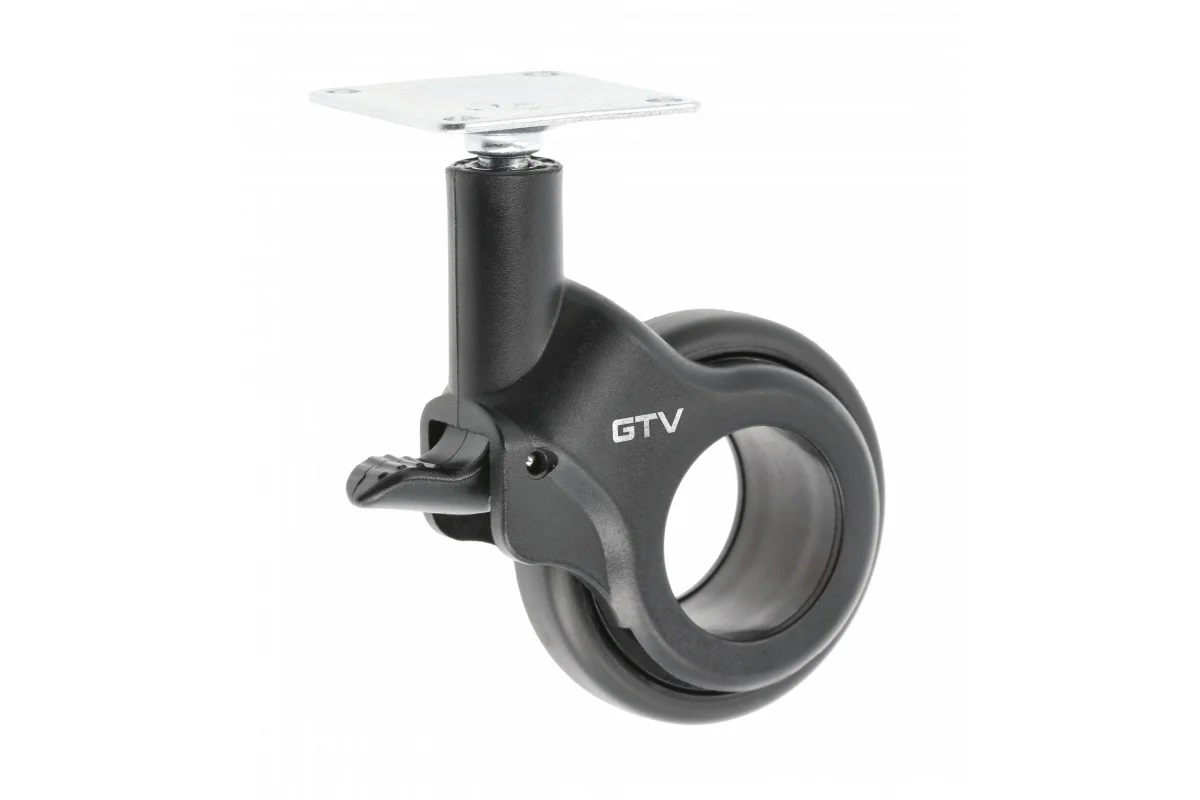 Опора колесная с площадкой, d=60мм, со стопором, пластик, черный, до 30кг, GTV