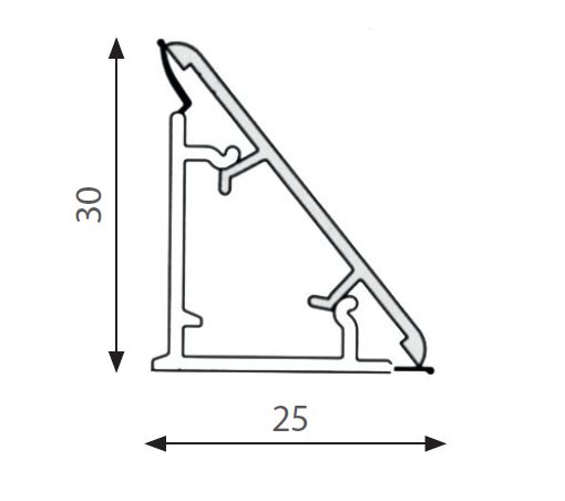 Плинтус гладкий треугольный, 30х25мм, М3500, L=4000мм, алюминий