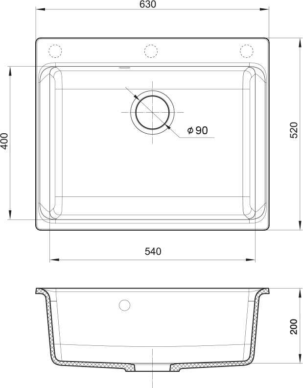 Мойка Rivelato AXEL 60, 630х520x200мм, антрацит