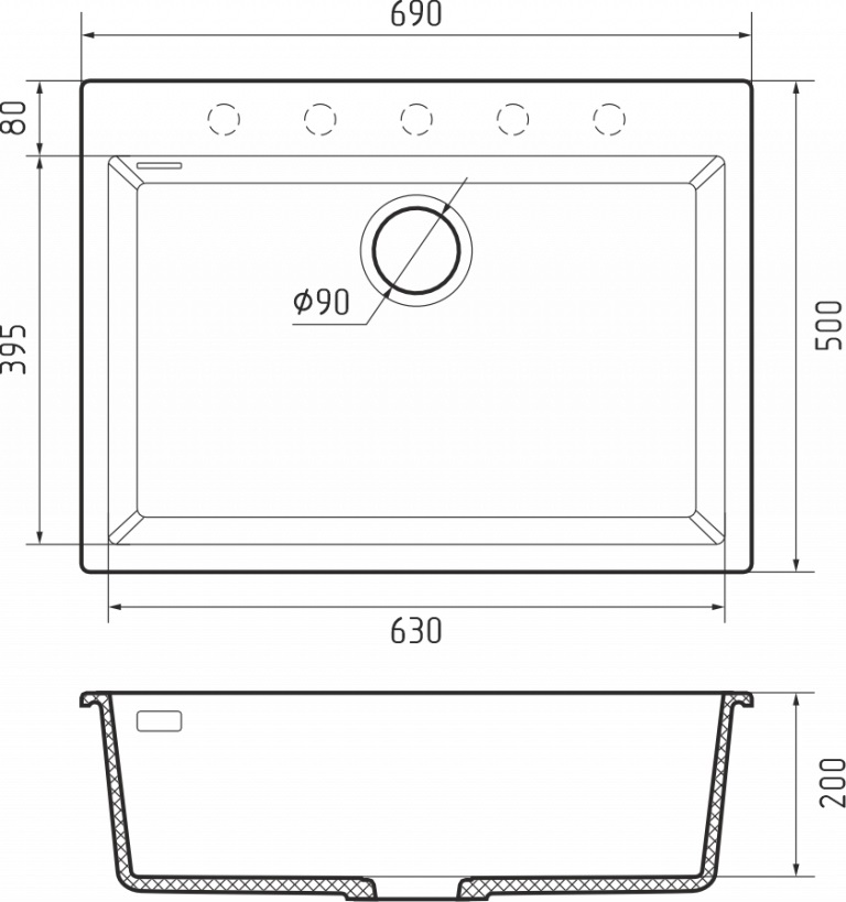 Мойка Rivelato ZENO 6950, 690х500х200мм, белый
