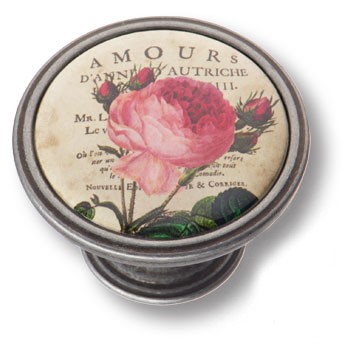 Ручка-кнопка AMOUR, 550PT32, d=37мм, металл, старое серебро