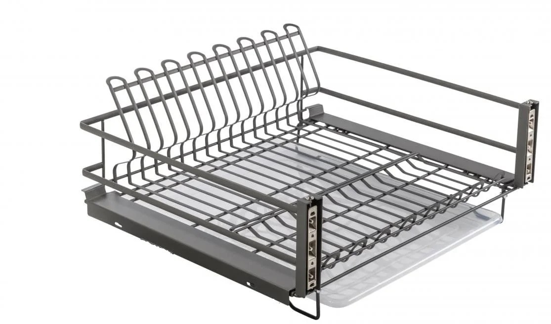 Сушка выкатная в нижний шкаф 600мм, с креп. фасада, с поддоном, без направ, антрацит, GTV