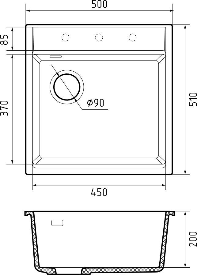 Мойка Rivelato TESORO 505-L, 500х510х200мм, антрацит