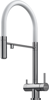 Смеситель Kanto-BN-WH, латунь, нержавеющая сталь/белый гибкий шланг