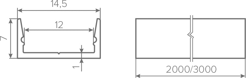 Профиль накладной 14,5х7х3100мм, лента ≤10мм, черный (без диффузора и заглушек), AQ