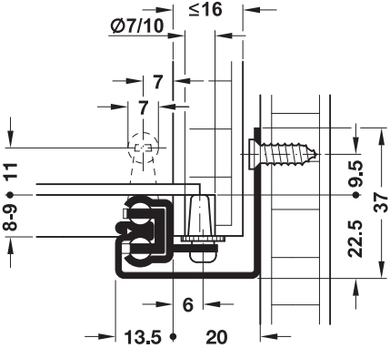 Направляющие скрытого монтажа PUSH TO OPEN, L=350мм, частичное выдвижение, насад. монтаж, Hafele