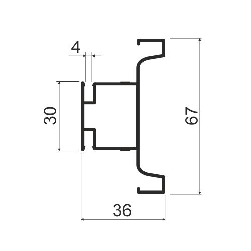 Вертикальная ручка-профиль C-образная, h=67мм, L=3м, титан