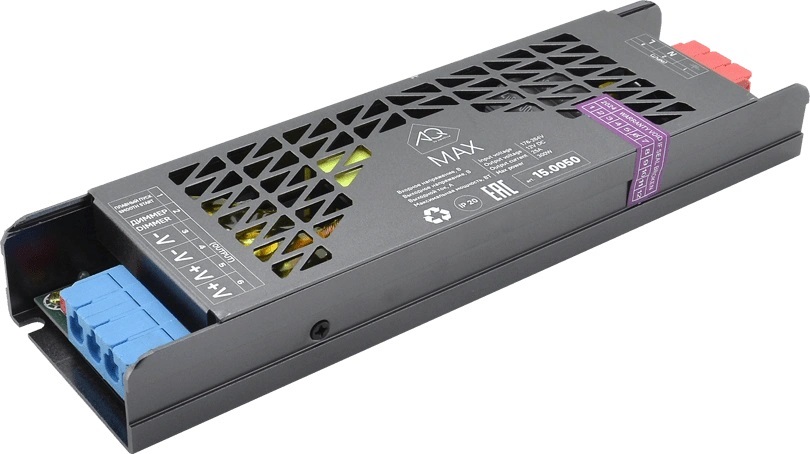 Трансформатор 300W/12V, IP20, компактный, без шнура, металлический, MAX AQ