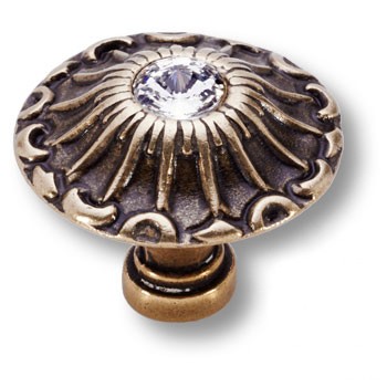 Ручка-кнопка, 15.304.24 SWA 12, d=24мм, металл/кристаллы Swarovski, античная бронза