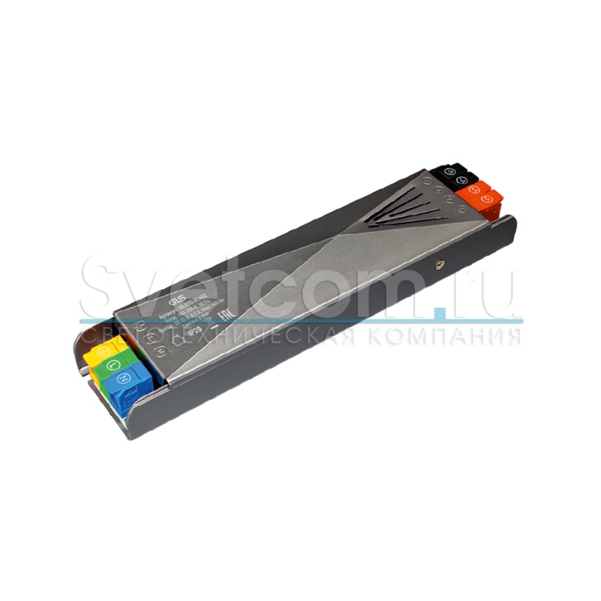 Трансформатор 100W/12V, 8A, защита от КЗ, 205х50х24мм, IP20, плоский, быстрозажим., алюминий, GLS
