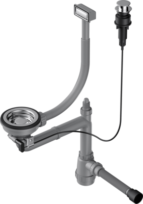 Арматура для одночашевых моек WK-1-A-IN, прямоуг. перелив, клапан-автомат, нерж. сталь