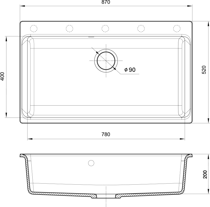 Мойка Rivelato AXEL 90, 870х520x200мм, антрацит