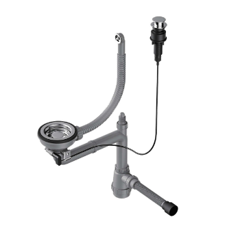 Арматура для одночашевых моек WK-1-R-A-IN, круглый перелив, клапан-автомат, нержавеющая сталь