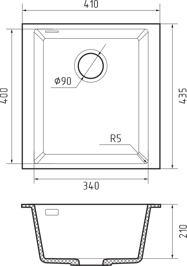 Мойка Rivelato STRIA 4134, 410х435х210мм, белый