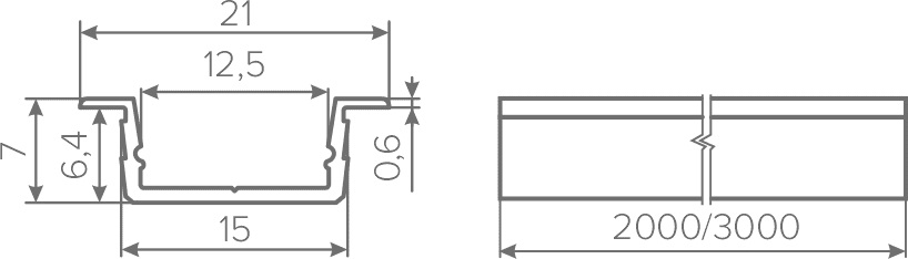 Профиль врезной 21х7х3100мм, лента ≤10мм, золото (без диффузора и заглушек), AQ