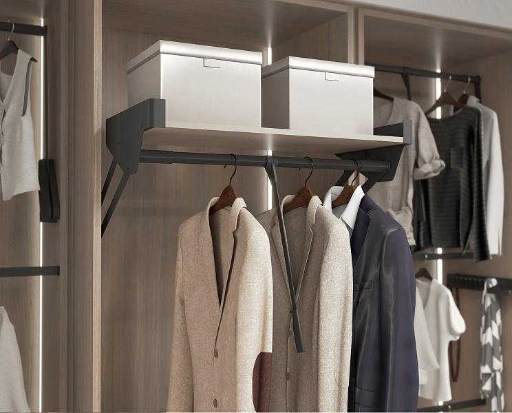 Пантограф Конеро, 625-808мм, нагрузка 12 кг, с креплением под полку, шампань, Kessebohmer