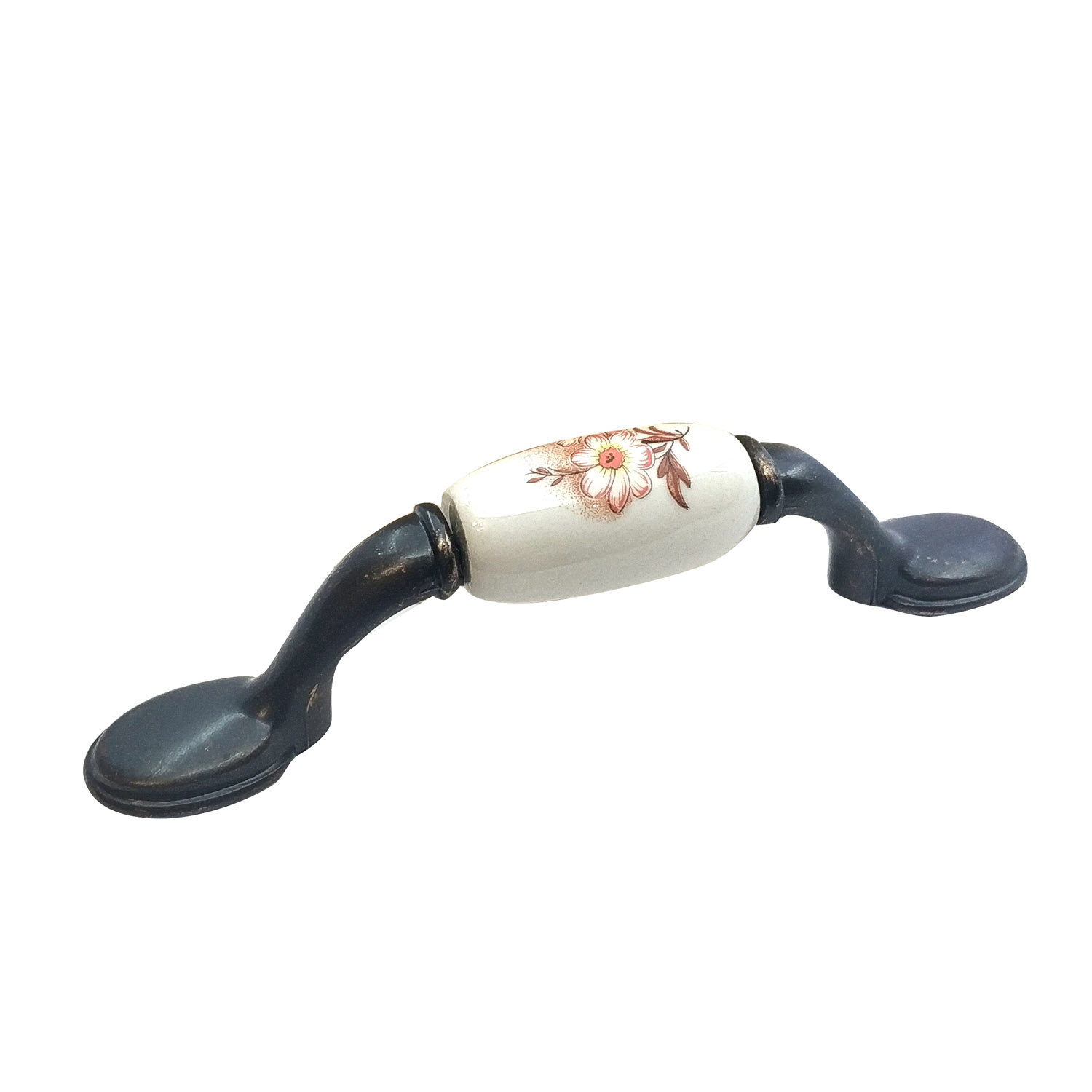 Ручка-скоба, MZ.1275.F12/20/D30, 96мм, металл/керамика, бронза/белый с красным цветком, GEM