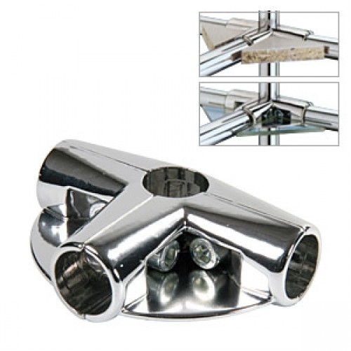 UNO9 Соединитель угловой c двумя полкодержателями для 4-х труб  25мм, хром, CMF