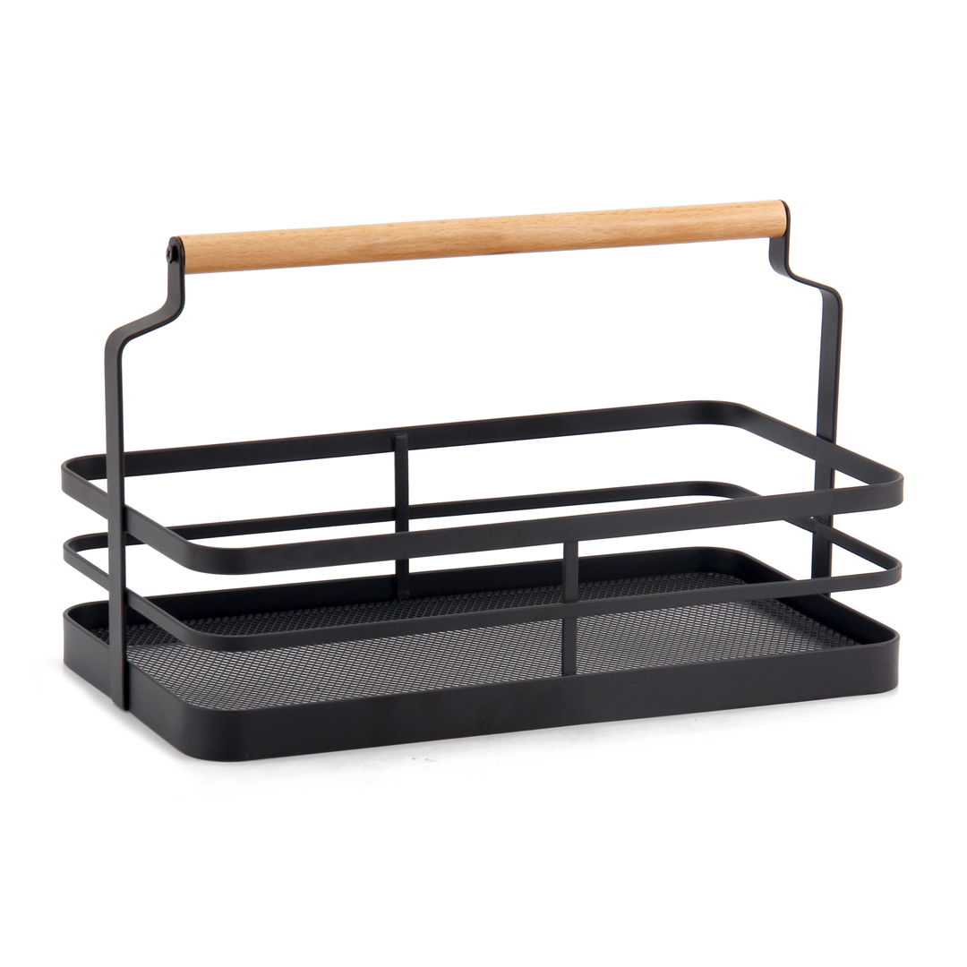 Корзина с деревянной ручкой, 310х175х180мм, металл, черный матовый