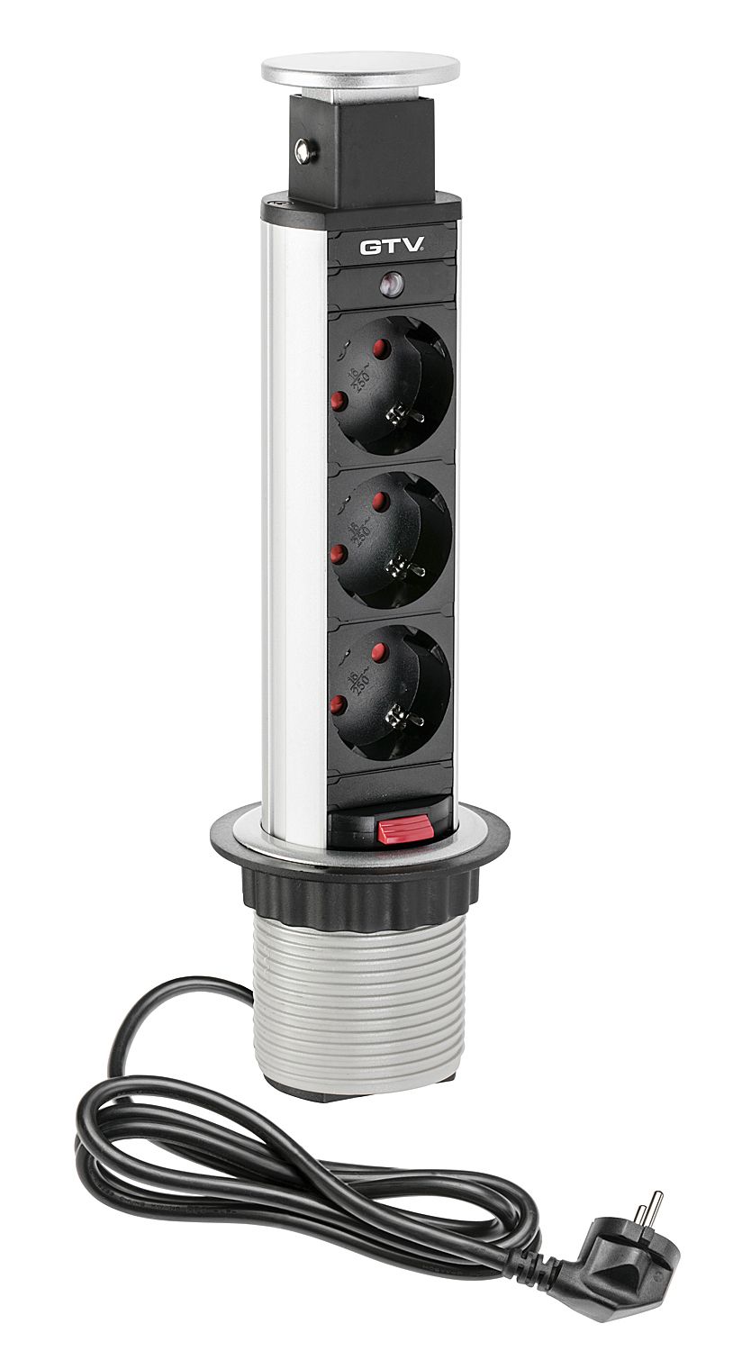 Вертикальная, 3хEURO, Ø 60мм, ручное, пластик, серый, усовое заземл., шнур 1,5м, GTV