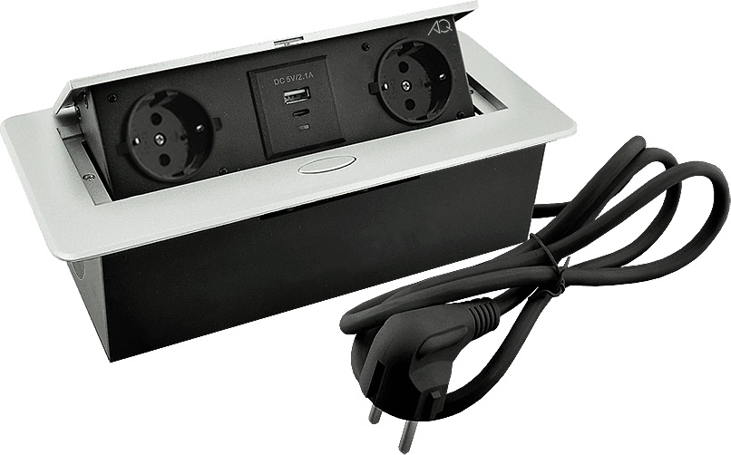 Горизонтальная, 2хEURO+2хUSB A+C, полуавтомат, серый, 263х117х65мм, металл/пластик, AQ