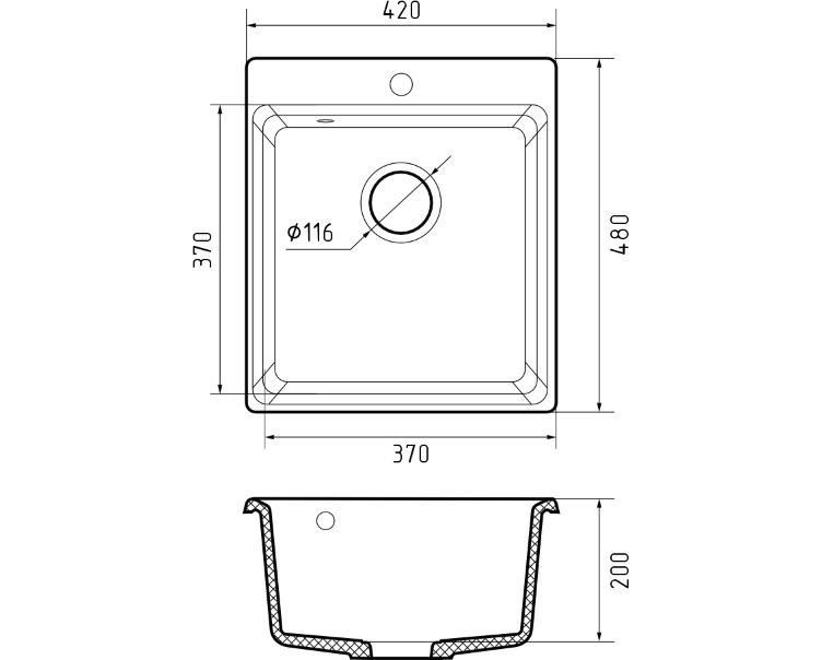Мойка GranFest LEVEL 420, 420х480 мм, иней
