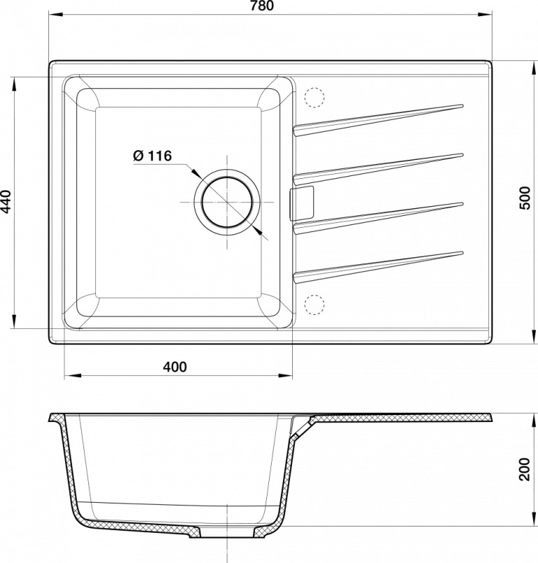 Мойка Rivelato RAUM 78, 780х500х200мм, антрацит