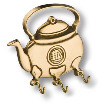 Крючок "Чайник", 00093, трехрожковый, глянцевая латунь