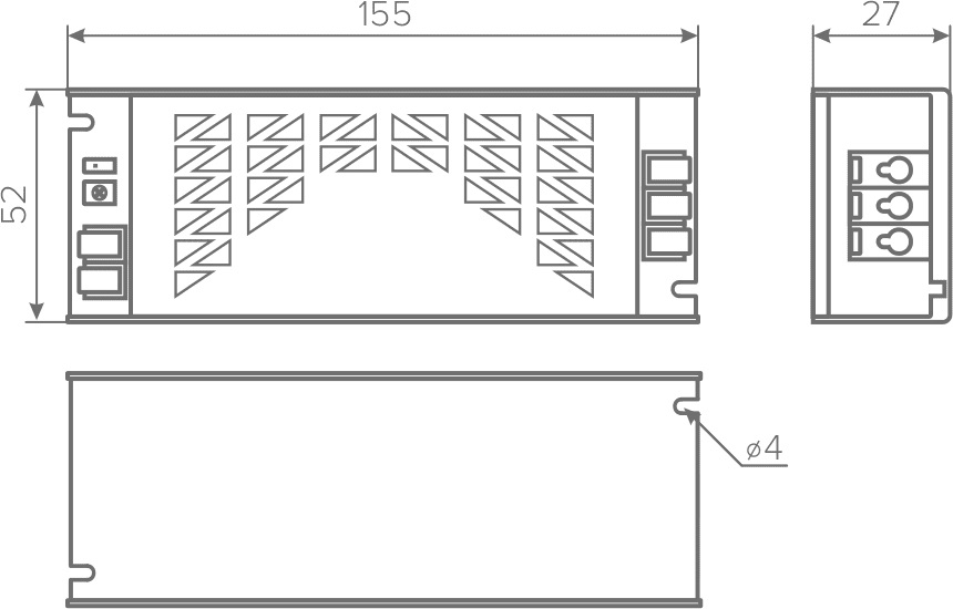Трансформатор 100W/24V, IP20, компактный, без шнура, металлический, MAX AQ