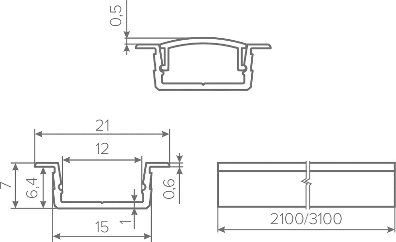 Профиль врезной 21х7х3100мм, лента ≤10мм, черный (без диффузора и заглушек), AQ