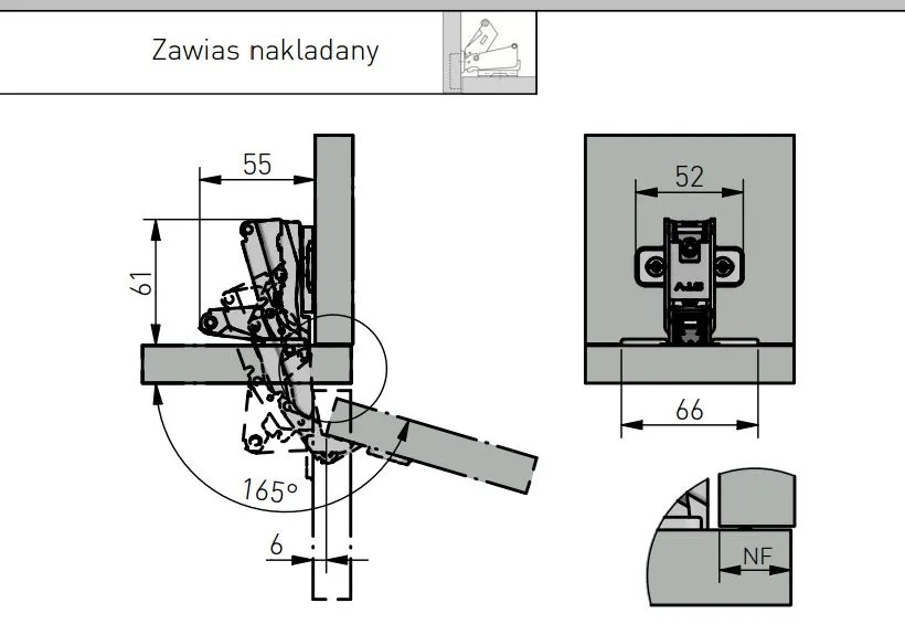 GTV Петля 165°, с планкой 2мм, без пружины, с еврошурупом, 45мм