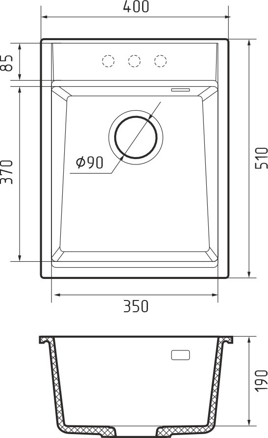 Мойка Rivelato TESORO 405, 400х510х190мм, антрацит