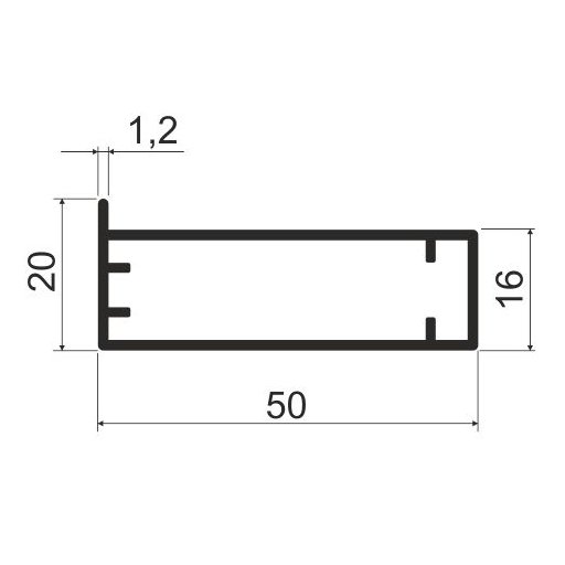 MZ10 Алюминиевый профиль для стекла, 50х20мм, L=6000мм, коньяк