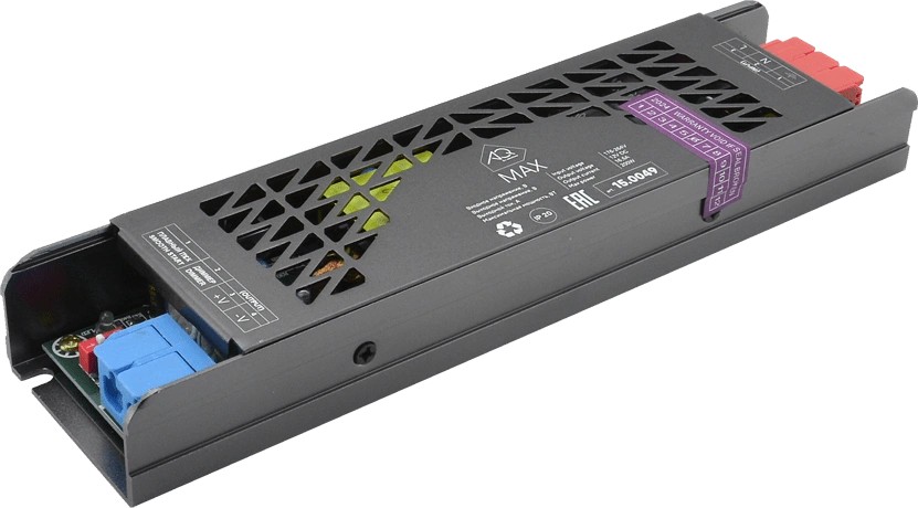 Трансформатор 200W/12V, IP20, компактный, без шнура, металлический, MAX AQ