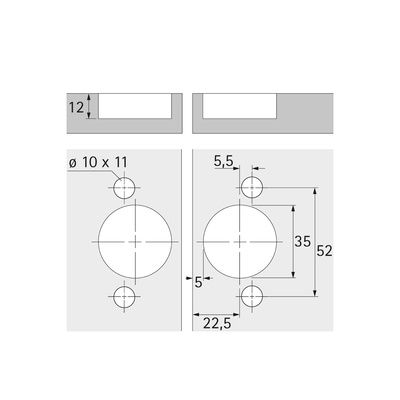 Средняя петля для складной двери, с регулировкой оси вращения, под запрессовку