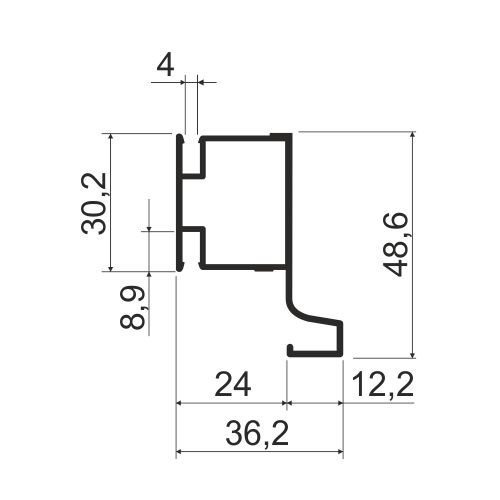 Вертикальная ручка-профиль L-образная, h=48,6мм, L=5м, серебро