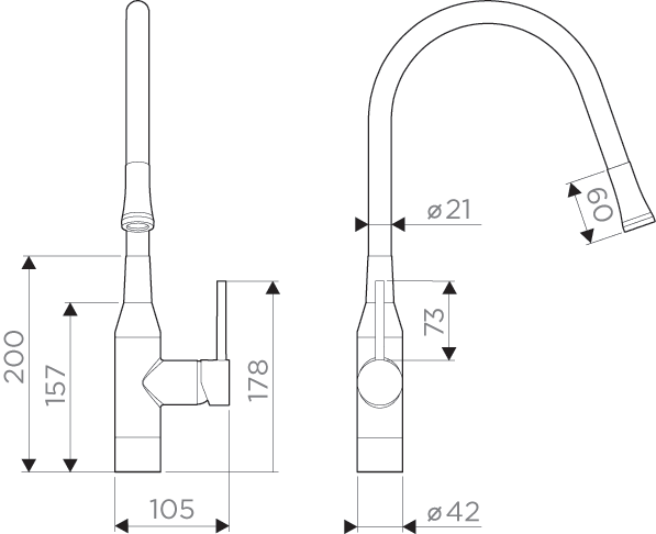 Смеситель Yatomi-BN-BL, латунь, нержавеющая сталь/черный шланг   