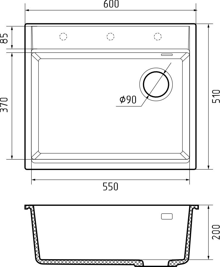 Мойка Rivelato TESORO 605-R, 600х510х200мм, антрацит