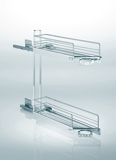 Корзина 150мм, 2 яруса, скос 45*, с направ. полн. выдв., плав. закрыв, левый, титан, Kessebohmer