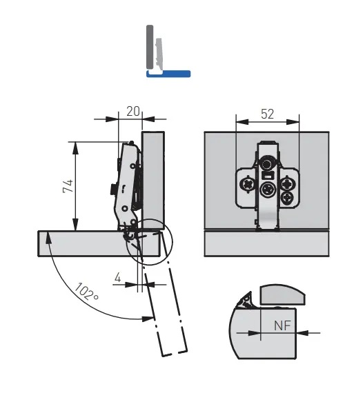 GTV Петля Silento Pro накладная, для алюм. рамок, с клипом, с планкой 0мм, доводчик 2way, БЕЗ еврошур, черный