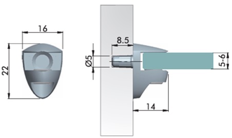 Полкодержатель для стекла 5-6мм, врезной, толщина задней стенки 3мм, никель, "овал", CMF