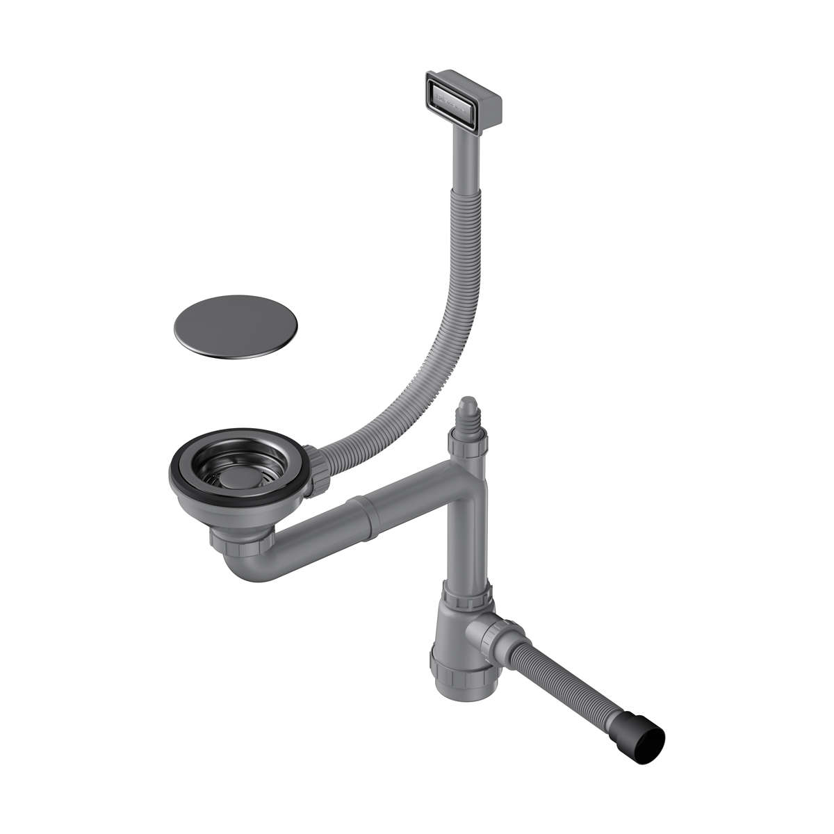 Арматура для одночашевых моек WK-1C-GM, прямоуг. перелив, вороненая сталь