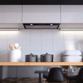 Вытяжка полновстраиваемая Next, 60см, б/угольного фильтра, черный/черное стекло, Konigin