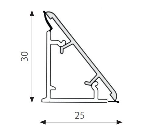Плинтус гладкий треугольный, 30х25мм, М3500, L=4000мм, алюминий